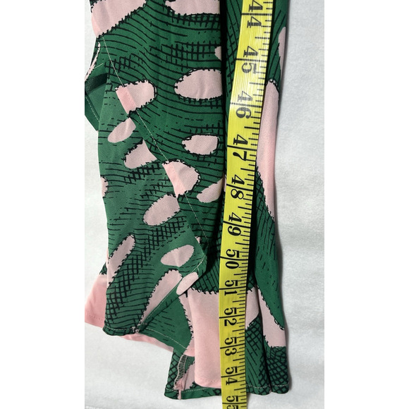 Express Asymmetrical Midi Dress 4 Pink Green Palm Print Strappy Back Sundress - Picture 9 of 12